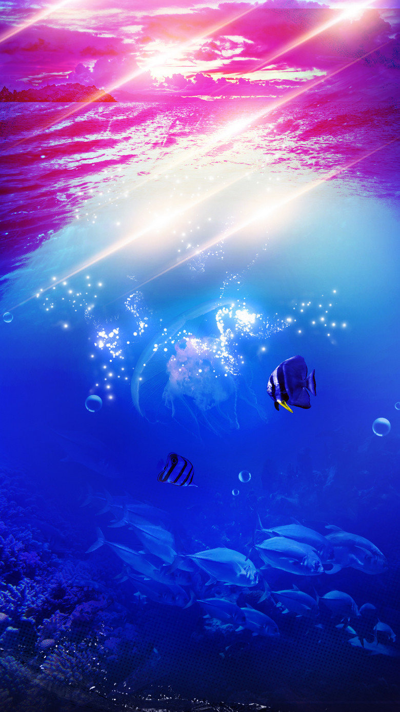 蓝色渐变海底游泳活动h5背景素材背景图片免费下载,图片编号388021