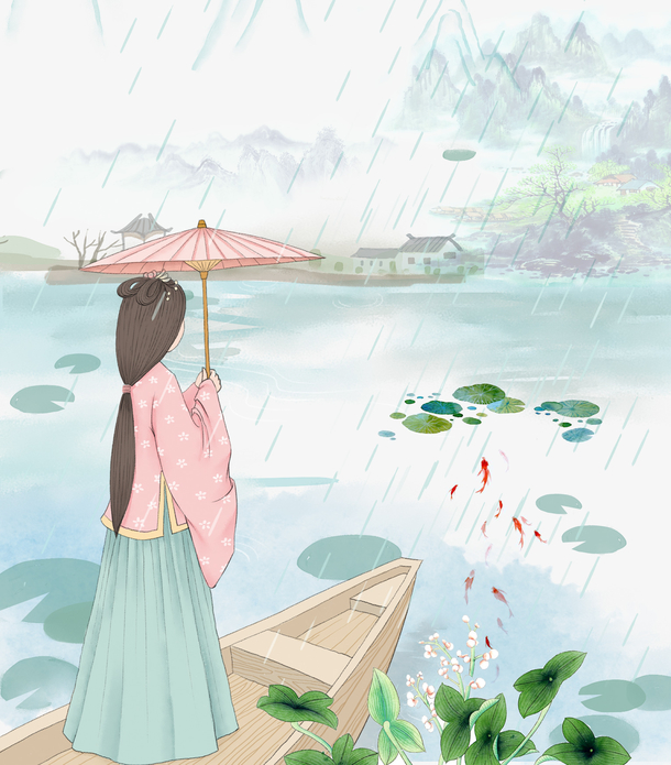小清新手绘江南烟雨古风插画