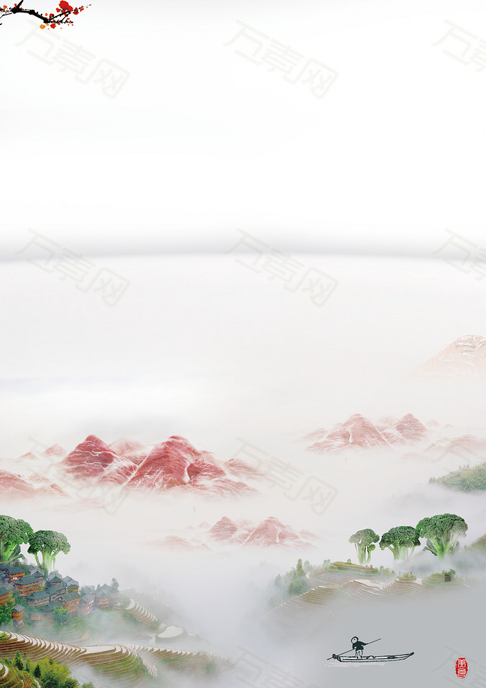 山水风景水彩意境背景