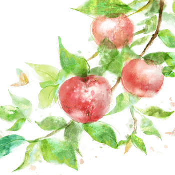 水彩苹果树