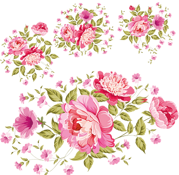 粉玫瑰花丛水彩手绘装饰元素