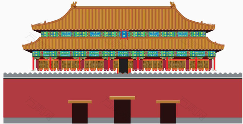 万素网 免抠元素 不规则图形 中国古建筑扁平  图片素材详细参数