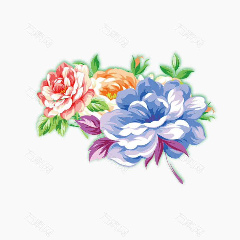 彩色手绘牡丹花