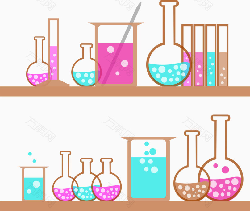 彩绘化学实验器皿矢量素材