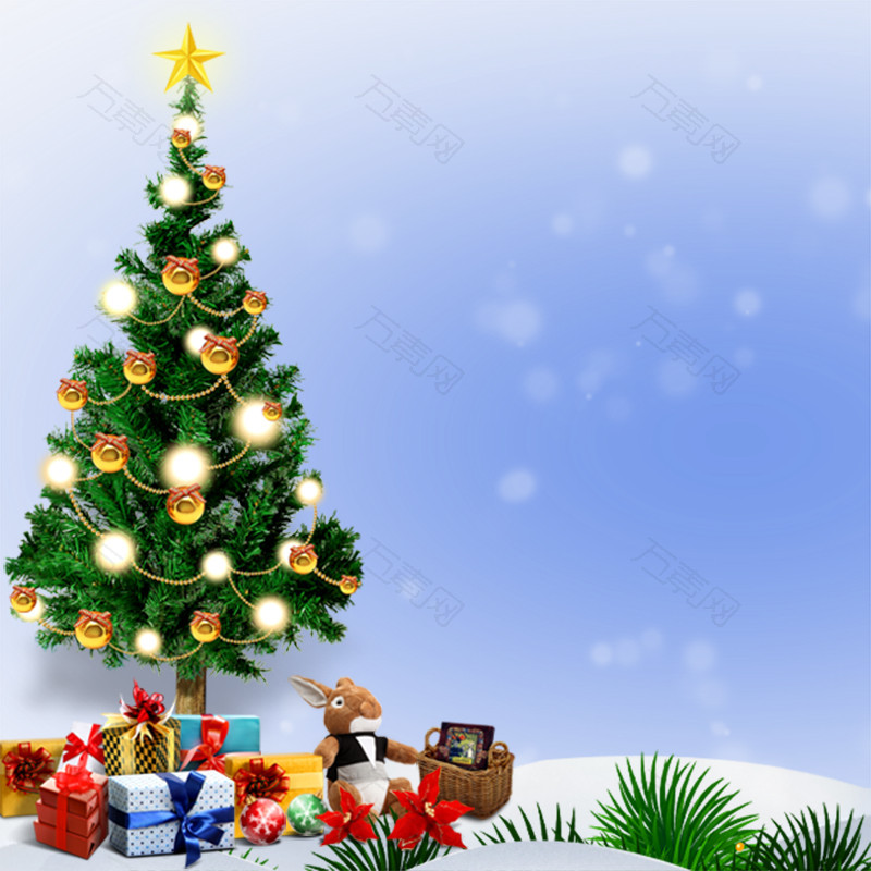 万素网 免抠元素 节日元素 圣诞节圣诞树下的礼物盒背景  图片素材