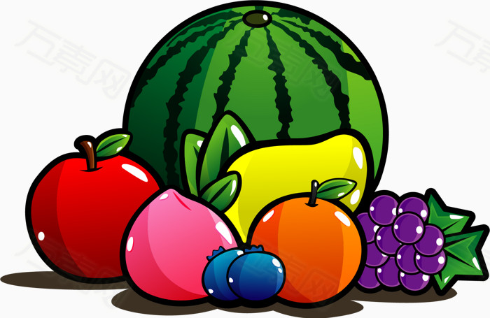 卡通手绘水果 彩色水果 果树 果实  维生素