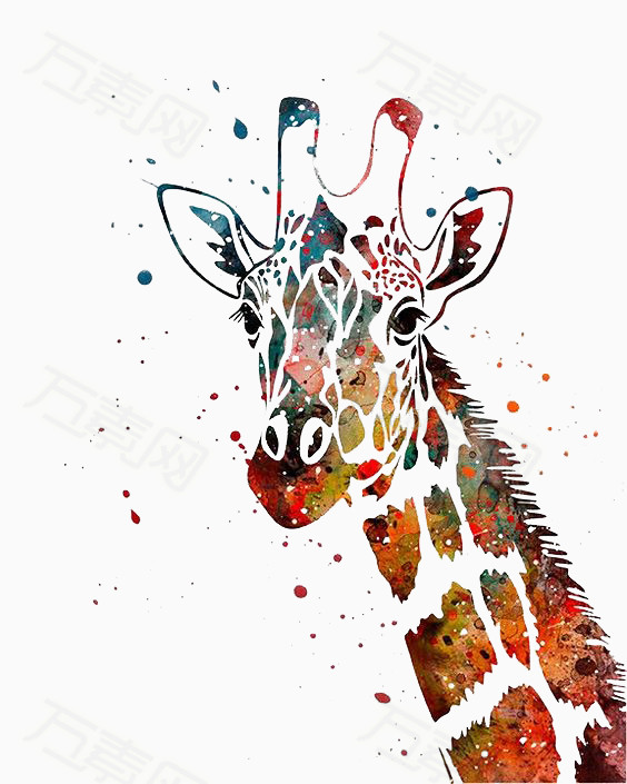 水彩 简约 创意 动物 长颈鹿 