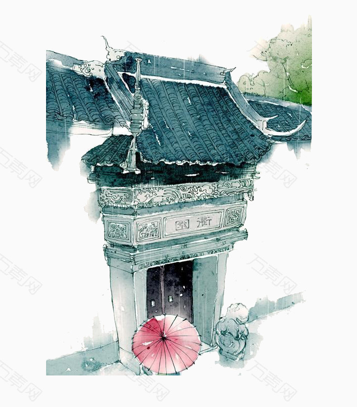 万素网 免抠元素 卡通手绘 中国古风书院大门  图片素材详细参数