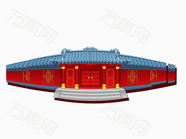中国风大门围墙红色卡通
