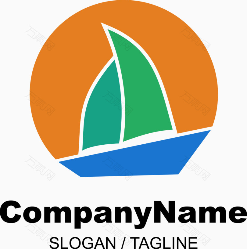 矢量帆船太阳背景logo