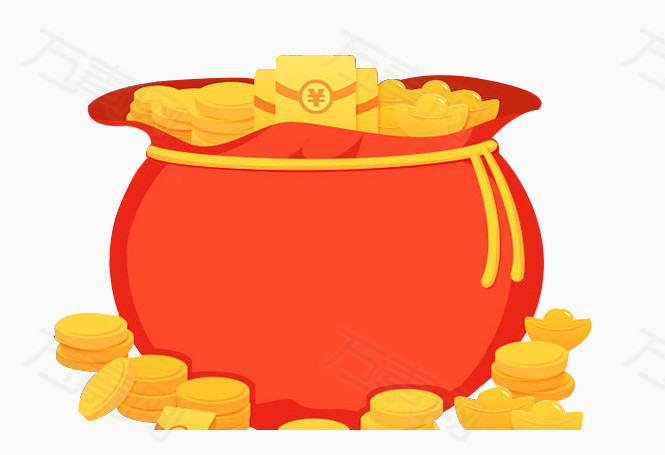 红色卡通钱袋金币