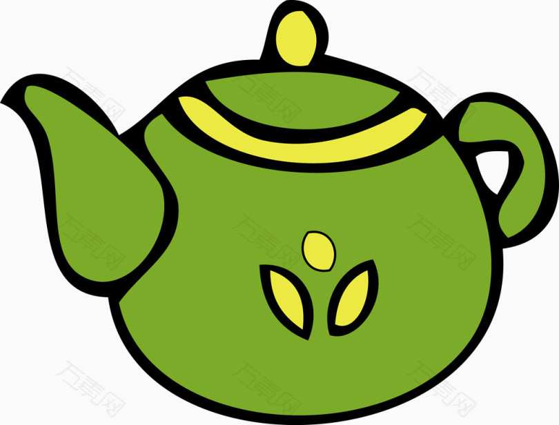 卡通矢量可爱绿色茶壶