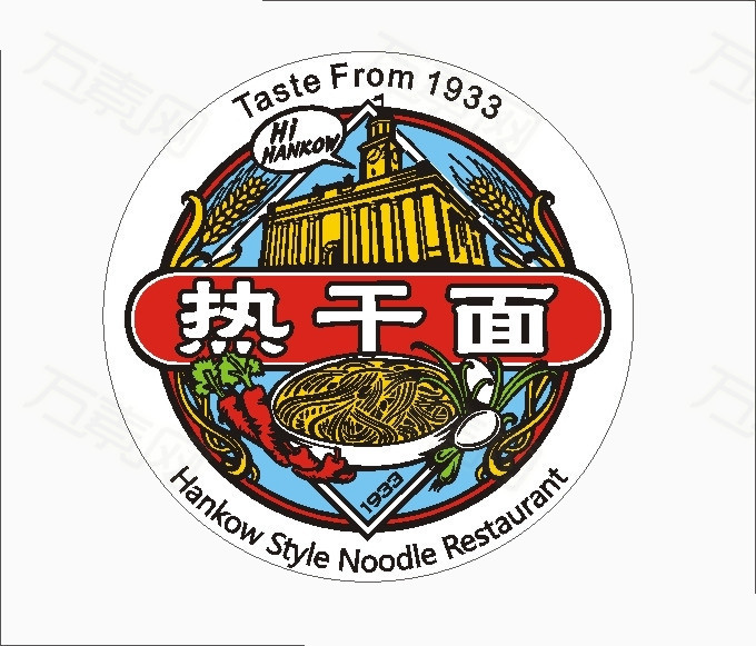 热干面,大武汉早点面食,面,logo,设计门楼,民国装饰,面条筷子