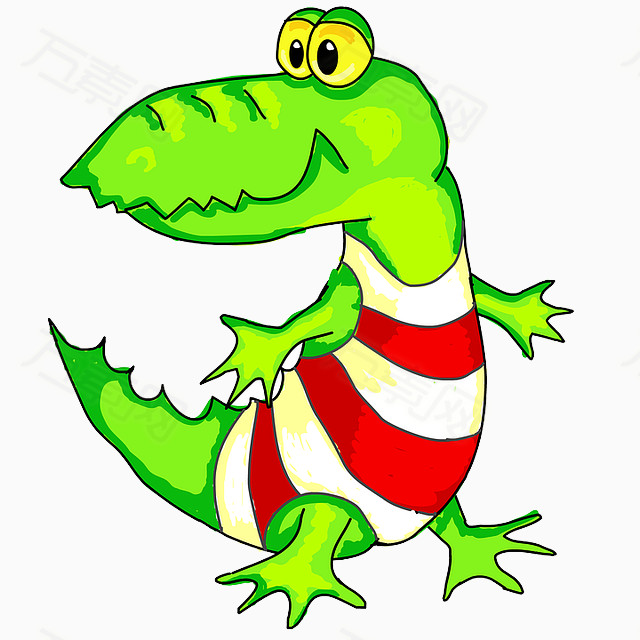 鳄鱼 卡通 手绘 绿色鳄鱼 红白条纹 衣服 动物 水生物 可爱