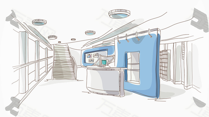 手绘大厅前台图片免费下载_卡通手绘_万素网