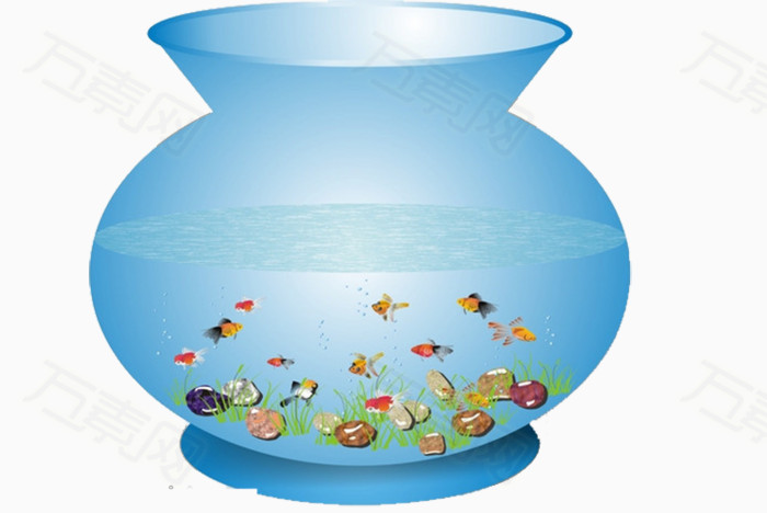卡通手绘可爱蓝色鱼缸和鱼