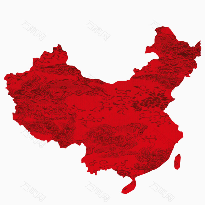 红色布纹中国地图_装饰元素_1800*1800px_编号3232330