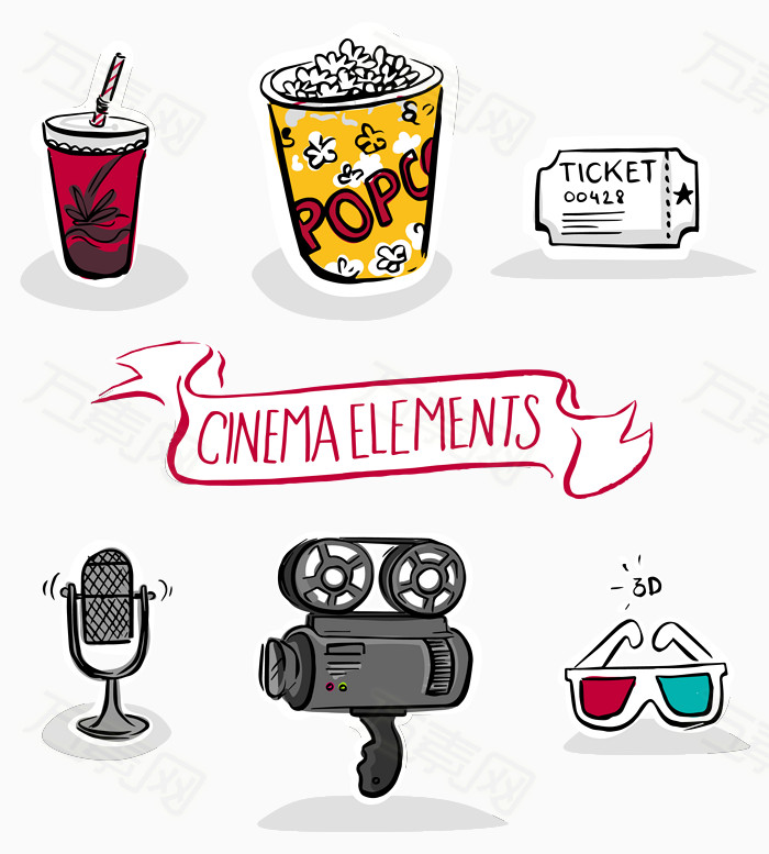 卡通矢量看电影小元素