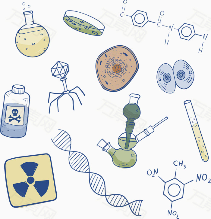 可爱手绘科学研究元素