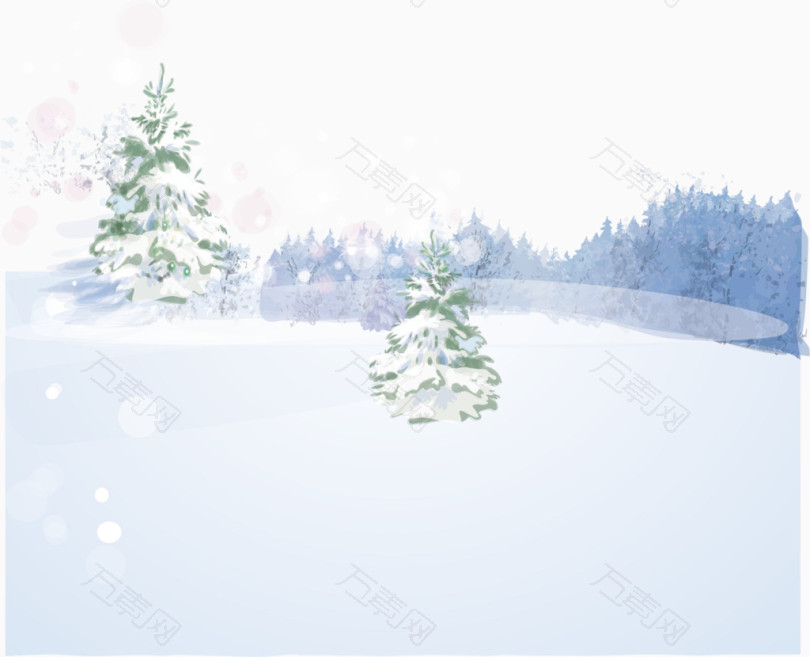 大雪松树暴风雪素材_卡通手绘_1930*1565px_编号_png