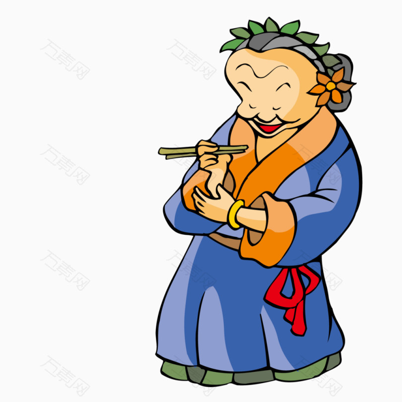拿筷子带草环的古代农妇_卡通手绘_1500*1501px_编号
