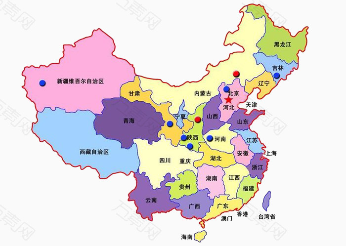 平面中国地图_装饰元素_700*498px_编号1880658_png