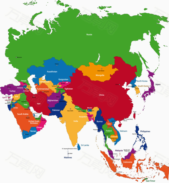 矢量东亚地区国家地图