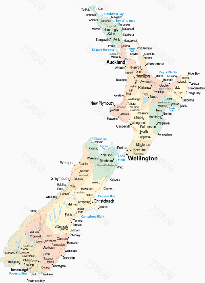 新西兰矢量地图