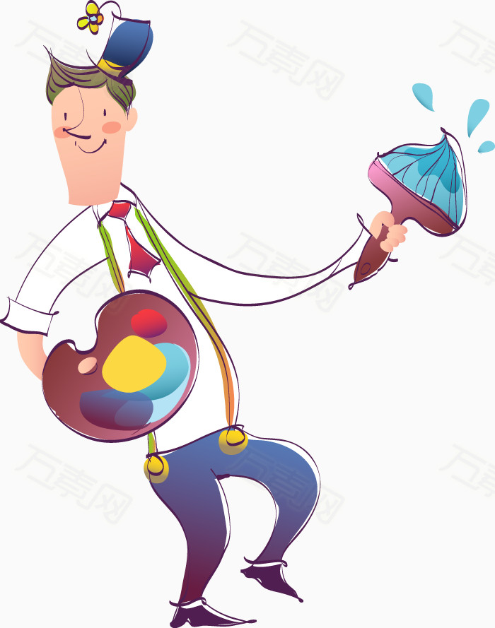 拿调色板的画家图片免费下载_卡通手绘_万素网