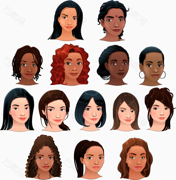 不同肤色的女人头像
