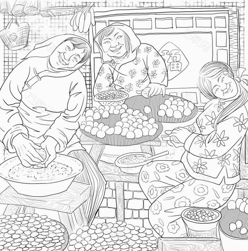 粘豆包线条画