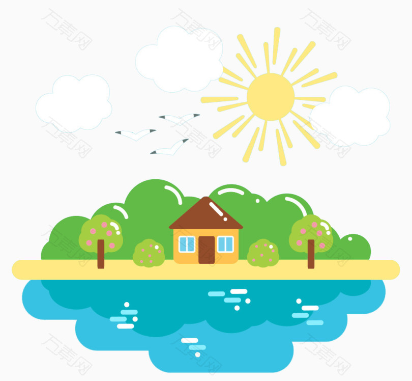 湖边小屋_卡通手绘_1024*946px_编号177418_png格式_万素网