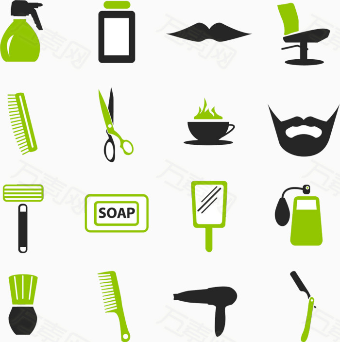 绿色理发店工具标志图片