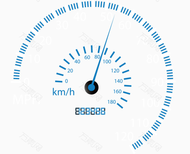 矢量表盘计数里程指针蓝色数字圆形_装饰元素