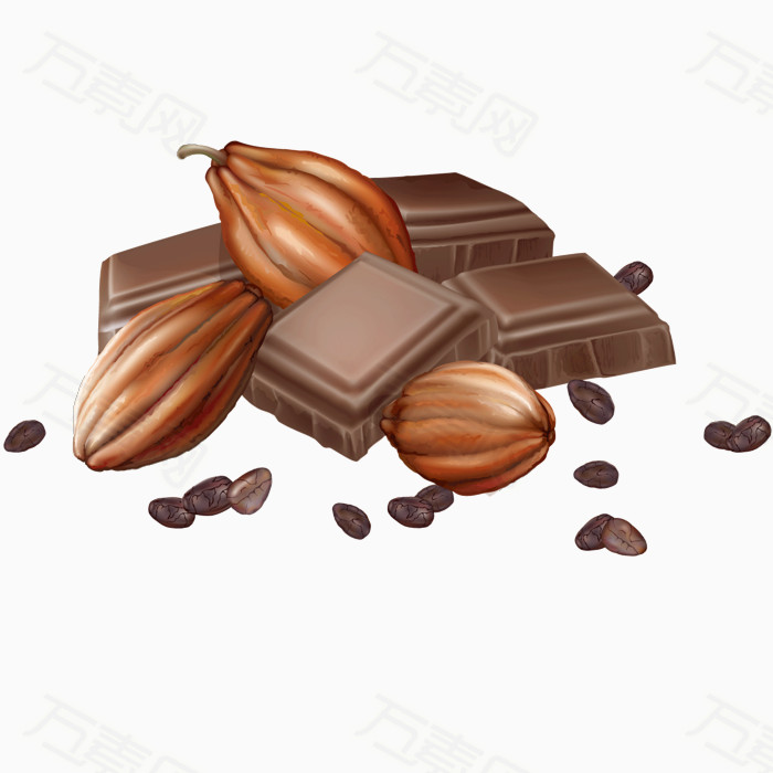 美味可可豆与巧克力图片免费下载_卡通手绘_万素网