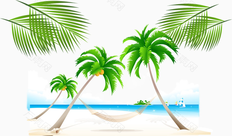 夏季椰子树海边海报背景素材