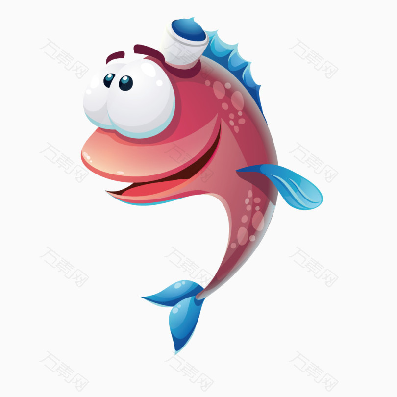 红色卡通大眼睛跳跃的鱼红色肉的鱼
