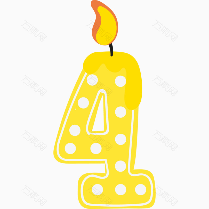 卡通手绘数字4黄色蜡烛
