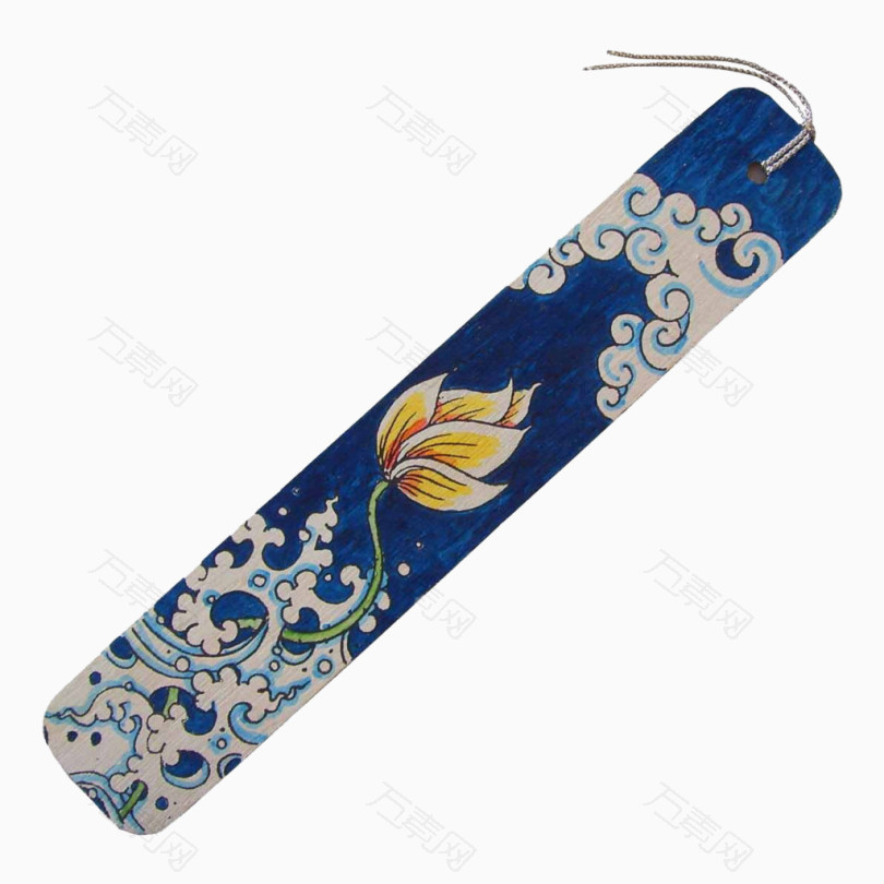 海浪荷花手绘书签