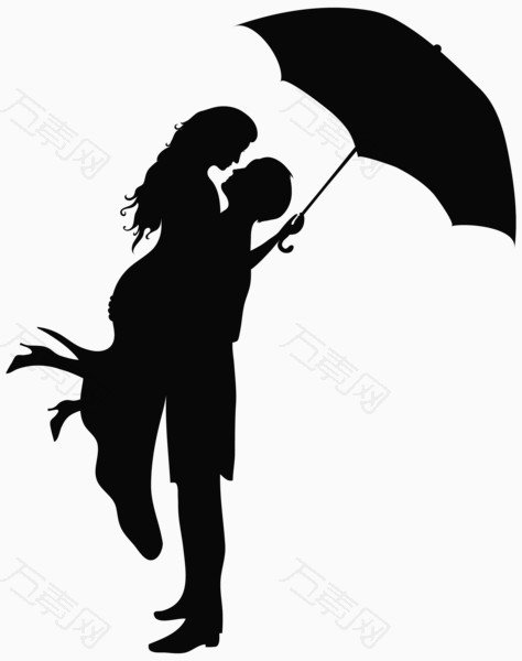 雨伞雨中拥抱男女剪影