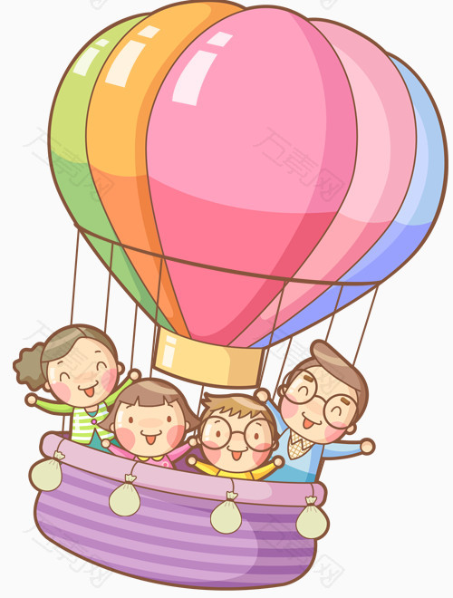 六一儿童节坐热气球的小孩卡通手绘图标元素