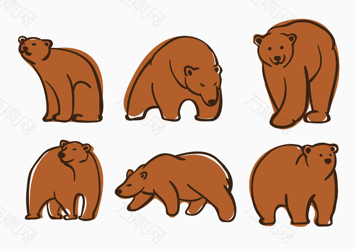 棕熊卡通手绘简笔画