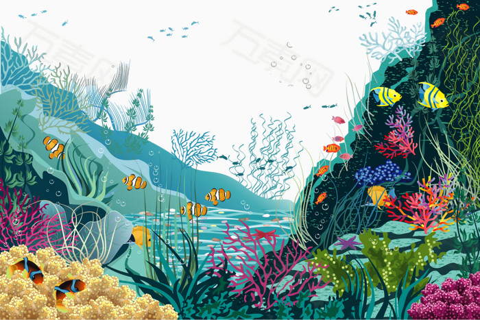 万素网提供矢量手绘海底世界png设计素材,背景素材