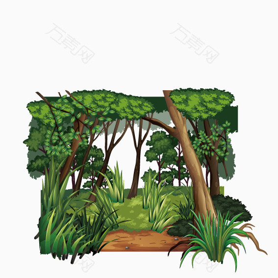 免抠元素 当前作品万素网提供矢量原始森林景物卡通手绘素材.