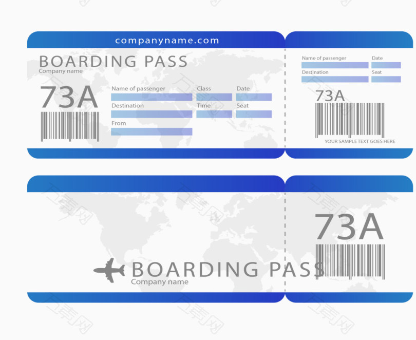 蓝色商务机票模板