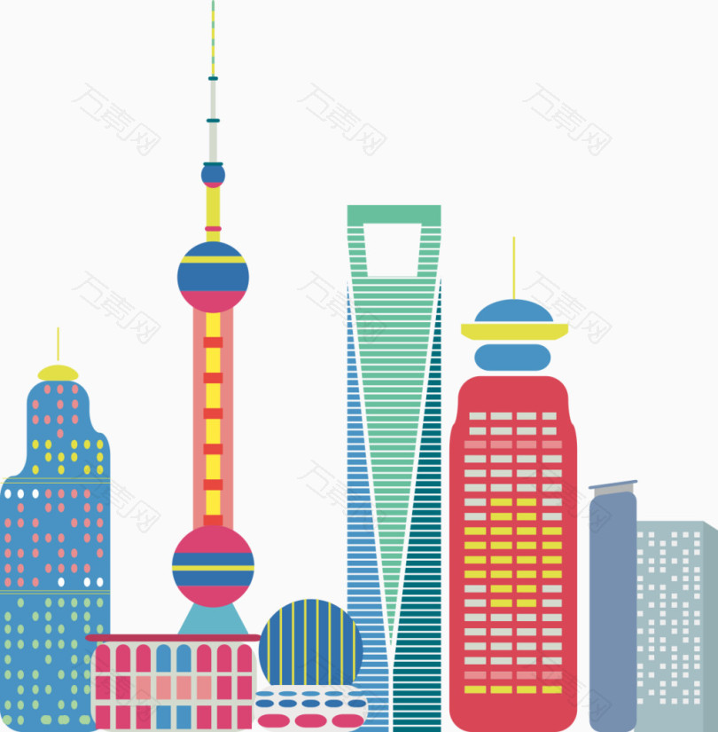 万素网 免抠元素 卡通手绘 上海城市标志性建筑  图片素材详细参数