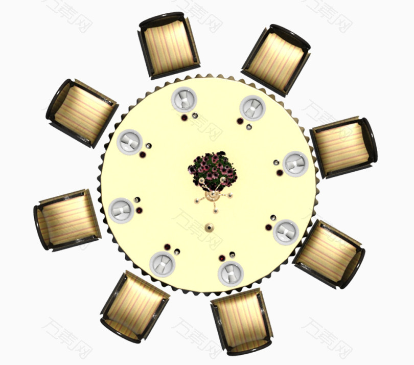 万素网 免抠元素 装饰元素 户型图彩平图黄色圆形餐桌椅 图片素材详细