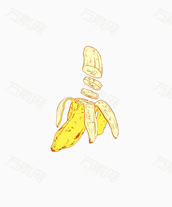 手绘香蕉切开