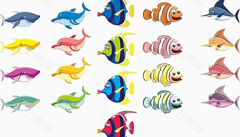 卡通彩色生物海洋鱼类