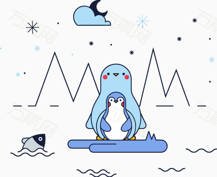 矢量 企鹅 南极 冰山 手绘    
